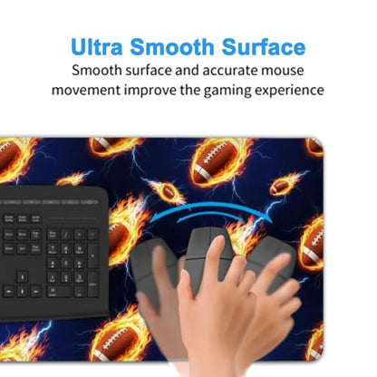 Wear Resistant Gaming Mouse Pad Ice Fire Football, Large Extended Desktop Mat for Office Game Leisure - color: Pattern (163), size: 29.5L x 15.8W inches