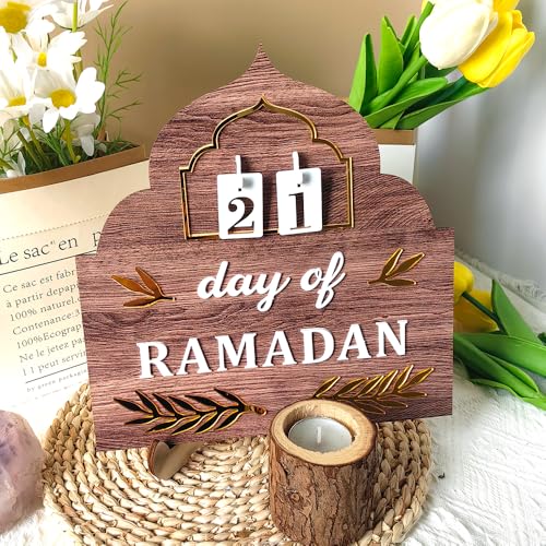 Ramadan Countdown Calendar 2026, Wooden Ramadan Decorations for Home, Eid Mubarak Advent Calendars, Islamic Muslim Ramadan Kareem Table Decor Holiday Gift for Family - زينة رمضان كريم ديكور
