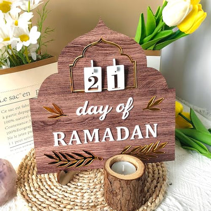 Ramadan Countdown Calendar 2026, Wooden Ramadan Decorations for Home, Eid Mubarak Advent Calendars, Islamic Muslim Ramadan Kareem Table Decor Holiday Gift for Family - زينة رمضان كريم ديكور
