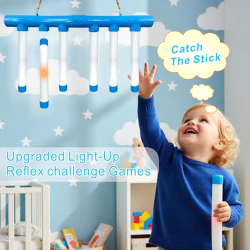 Reflex Drop Sticks Challenge Game with Remote Control - 3 Adjustable Speed Modes, Light-Up Hand-Eye Coordination & Reaction Training Toy, Fun Glowing Catch Game for Kids & Adults