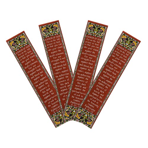 Armor of God, Bulk Pack of 4 Woven Fabric Bible Verse Bookmarks, Silky Soft & Flexible Religious Bookmarkers for Novels Books & Bibles, Memory Verse Gift, Traditional Turkish Woven Design - color: Armor of God - 4 Pack