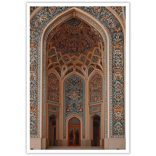Persian mosque art wall decorations Islamic architectural geometric pattern posters Middle Eastern style home decor paintings Arabic style decorative prints for living rooms and studies - color: B34, size: 48"L x 32"W