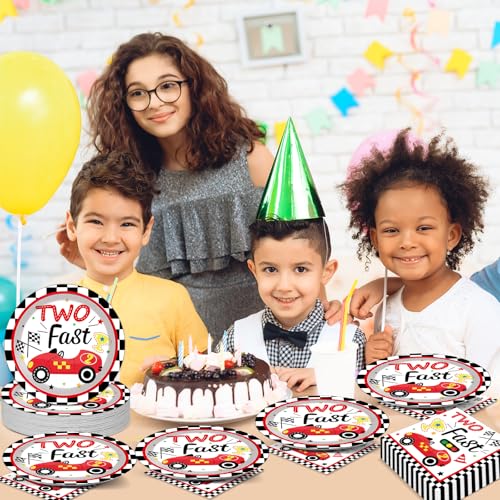 48Pcs Two Fast Plates and Napkins Two Years Old Birthday Party Decorations set Race Car 2nd Party Supplies Racing 2 fast Birthday Racing Sports Themed Disposable Tableware for Kids Boys Serves 24 - style: Race Car