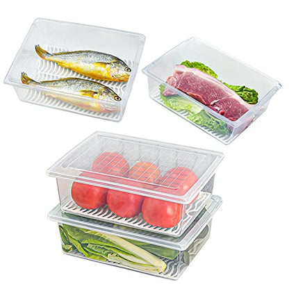 4PCS Food Storage Container, Plastic Food Containers X-Large | [With Removable Drain Plate and Lid], [Stackable Portable Freezer Storage Containers]-Tray to Keep Fruits, Vegetables, Meat - size: X-Large(4PCS)