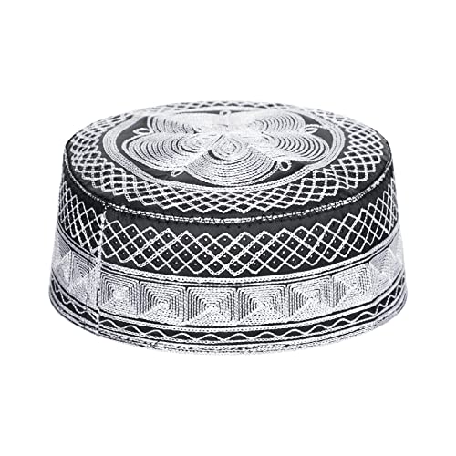 SIQITECHNO Men Muslim Prayer Kufi Hat Embroidered Kofia Topi Islam Kufi Hat Arab Hajj Mosque Prayer Headwear Ramadan Eid - color: Black+white