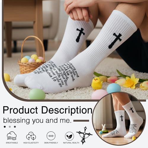 3 Pairs Christian socks Prayer socks Birthday Gifts for Dad,Men Husband Grandp Fathers Day Christmas - color: Joshua 1:9 - White