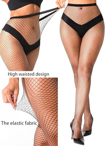 lmotpe Plus Size Fishnet Tights Stockings Women's High Waist Stockings for Women - color: Black Lms Es Mesh 4