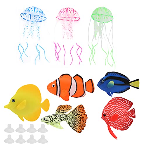 Zerodis 8Pcs Artificial Glowing Fish,Luminous Simulation Clown Fish Guppy Fake Fish Colorful Fairy Blue Hanging Fish for Fish Tank Aquarium Hydroponics Decoration