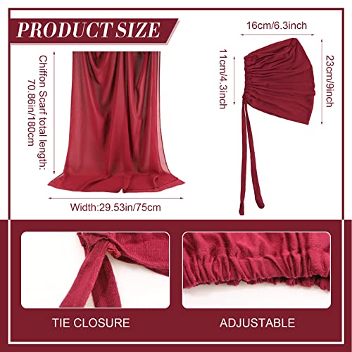 4 Pcs Women Chiffon Scarves 4 Pcs Hijab Caps Long Shawl Soft Wrap Scarves Islamic Muslim Underscarf Turban Caps Sleep Hats - color: Cool Colors