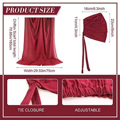 4 Pcs Women Chiffon Scarves 4 Pcs Hijab Caps Long Shawl Soft Wrap Scarves Islamic Muslim Underscarf Turban Caps Sleep Hats - color: Cool Colors