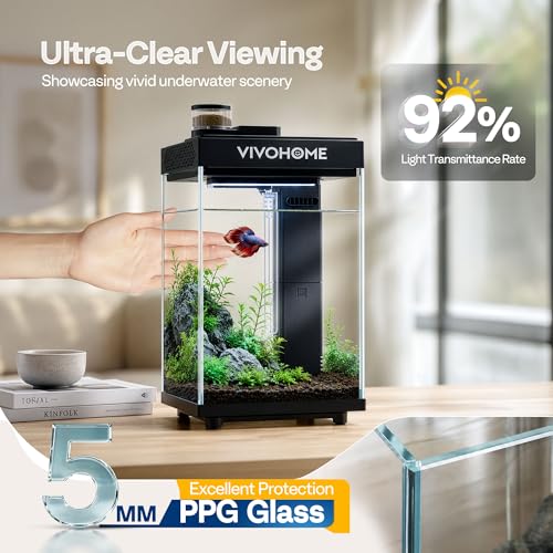 VIVOHOME 2 Gallon Smart Fish Tank with APP Control, Aquarium Starter Kit with Auto Feeder, Filter, Temperature Display, RGB LED Light, Desktop Mini Fish Tank for Betta, Shrimp