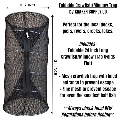 Fishing Bait Trap Crawdad Minnow Trap 24 inch Large Folding Collapsible Heavy Duty Crawfish Bait Fish Traps Shrimp Lobster Cast Net - style: 2 Traps