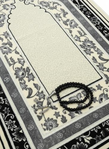 Islamic Prayer Rug with Traditional Mihrab Design, Geometric Arch Pattern, Polyester Material, 27.6x43.3 Inches, Low Pile with Fringed Edges (Gray Geen) - color: Gray Geen