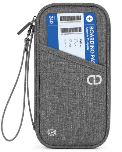 Family Passport Holder for Travel, RFID Blocking Travel Wallet with Zipper - color: New Grey
