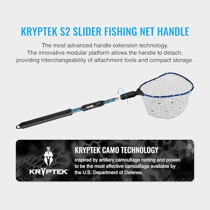 EGO S2 Kryptek Slider Fishing Net, Adjustable, Interchangeable Heads - size: Kryptek 18" to 36" Handle, 22” x 23” Hoop, style: Lightweight Non-tangle Clear Rubber Mesh