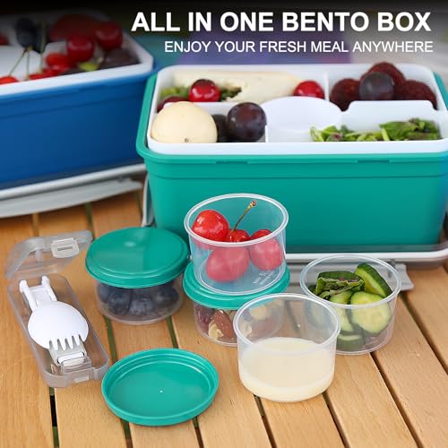 shopwithgreen LARGER Salad Containers To Go for Lunch (3 Pack), Bento Box with Dressing Pots & 5-Compartment Removable Tray, Microwave and Dishwasher Safe, BPA-free, 64 oz - color: Dark Green&Rose Red&Dark Blue