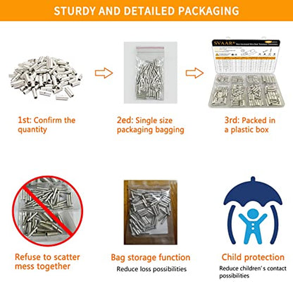 380pcs Non/Un Insulated Butt Connectors Wire Butt Splice 26-6 Gauge | SVAAR Heavy Duty Tinned Copper High Conductivity Marine Grade Seamless Barrel Crimp Splice Terminals Automotive,Marine,DIY - color: Non-Insulated Splice - Tinned Copper