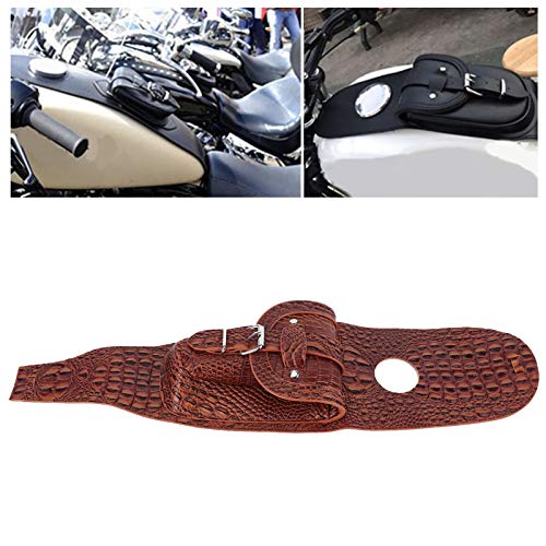 Fuel Box Panel Bag, Motorcycle PU Leather Gas Fuel Box Cover, Panel Pad Bib with Pouch Motorbike Accessory (Brown 02)(Brown) - color: Brown crocodile
