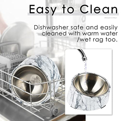 SUPER DESIGN Mess Free 15 Degree Slanted Bowl for Dogs and Cats, Tilted Angle Bulldog Bowl Pet Feeder, Non-Skid & Non-Spill, Easier to Reach Food M/1.5 Cup Marble | 15° Tilted, Anti-Vomit & Neck Relief, Non-Slip Base, Detachable Stainless Steel Liner, Dis