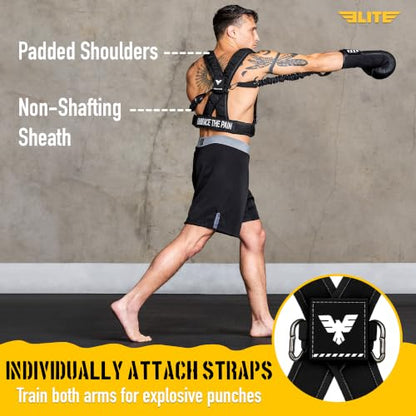 Elite Sports Adult Boxing Harness with 12oz Gloves – Adjustable Resistance Bands (3 Levels), Stability Strap, Padded Back & Shoulder, Ballistic Nylon, Quick-Release Buckle – Training & Workout Gear