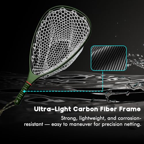Floating Carbon Fiber Fly Fishing Net, 26" Standard / 37" Long - color: 26" Wading Net (Standard) - Green Carbon