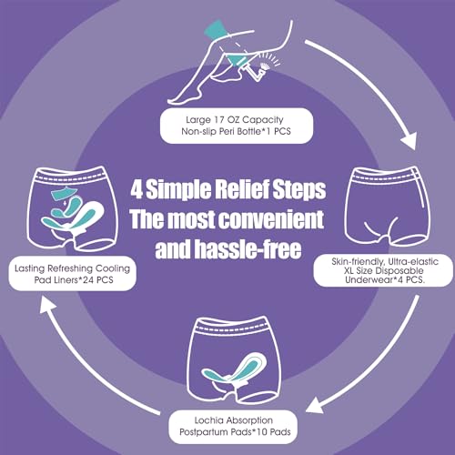 Postpartum Essentials Recovery Kit for New Moms, 16 Pcs Perineal Care Set with Peri Bottle, Disposable Underwear, Postpartum Pads & Cooling Pad Liners, Hospital Bag Essentials - size: 4-ln-1