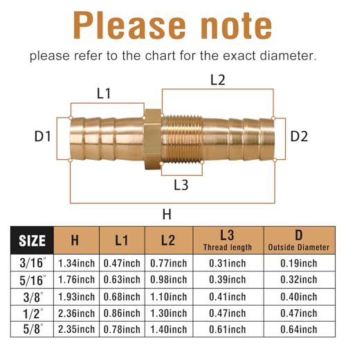 3/16 inch Brass Hose Barb Bulkhead Fitting for Fuel/Air Systems | For Pipeline/Irrigation/Industrial Projects, Flat Washers and Clamps, Easy To Install, High Hardness, Quality Assurance,2Pack - style: 3/16"