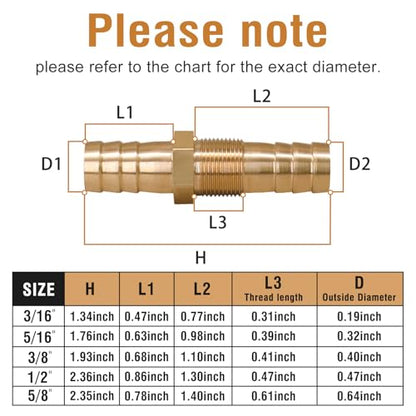3/16 inch Brass Hose Barb Bulkhead Fitting for Fuel/Air Systems | For Pipeline/Irrigation/Industrial Projects, Flat Washers and Clamps, Easy To Install, High Hardness, Quality Assurance,2Pack - style: 3/16"