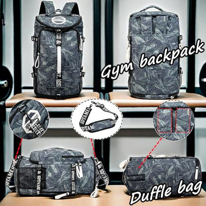 Gym Duffle Bag Backpack with Shoe Compartment,4 ways Travel Backpack for Women and Men,Multi-Functional Weekender bag with Waterproof Layer&Laptop Compartment for Fitness, Travel,Camping - color: Silver