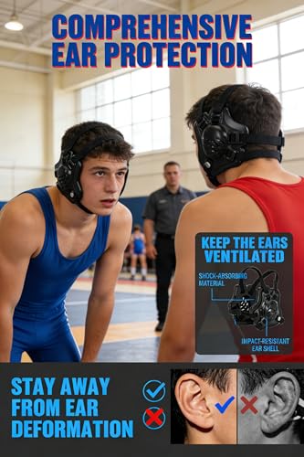 Wrestling Headgear Youth, Tornado & 11 Hols Soft Ear Guard Black | Adjustable Strap, Antimicrobial, Lightweight, Scratch Resistant, Ventilation, for MMA/Brazilian (Users Aged 10 and Above)
