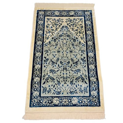 Velvet Muslim Prayer Rug Set with 99 Beads - Blue - color: Blue