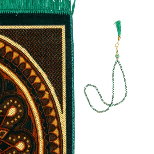 Muslim Prayer Rug, Soft Plush Thin Islamic Prayer Mat, Janamaz, Sajada, Praying Carpet, Islamic Gift for Men & Women, Islamic Ma, Eid & Ramadan Gift with Prayer Beads, 26x43 inch, Green - color: Kaaba / Emeraldgreen