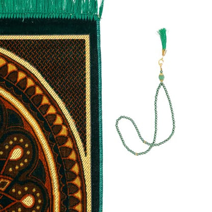 Muslim Prayer Rug, Soft Plush Thin Islamic Prayer Mat, Janamaz, Sajada, Praying Carpet, Islamic Gift for Men & Women, Islamic Ma, Eid & Ramadan Gift with Prayer Beads, 26x43 inch, Green - color: Kaaba / Emeraldgreen