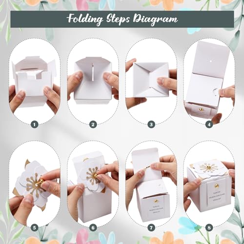 Affrolling 50 Pcs Wedding Favor Boxes with Thanks Card Square Flower Candy Boxes Paper Bridal Gift Box for Guests Wedding Bridal Shower Birthday Party Anniversary(White) - color: White