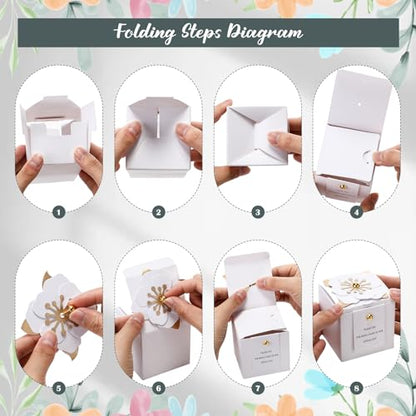 Affrolling 50 Pcs Wedding Favor Boxes with Thanks Card Square Flower Candy Boxes Paper Bridal Gift Box for Guests Wedding Bridal Shower Birthday Party Anniversary(White) - color: White