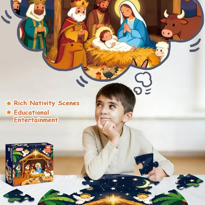 Sitodier Nativity Scene Puzzles for Kids Age 3-5 and 4-6, 48pcs Nativity Large Floor Jigsaw Puzzle Educational Toys Easter Birthday Gift for Toddlers Boys Girls Ages 3 4 5 6 Years Old - style: 48pcs Nativity Scene Floor Puzzles for Kids