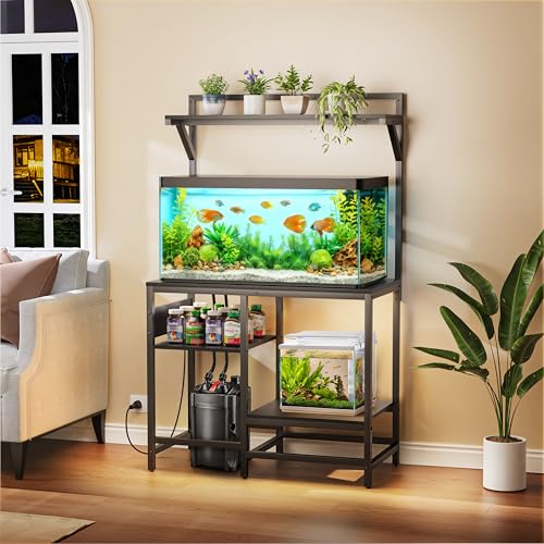40 Gallon Fish Tank Stand for Standard & Breeder Tanks, Black | Fits 40 Gal Long, Tall & Breeder Tanks for Aquarium, Reptile Terrarium & Turtle Tank. Top Shelf, AC Outlets, 37.4"L x 19.7"W - size: 40 Gallon