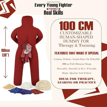 Shaza Toffy Youth Wrestling Dummy, Unfilled Canvas Training Partner, Kids Combat Practice Equipment - color: Red