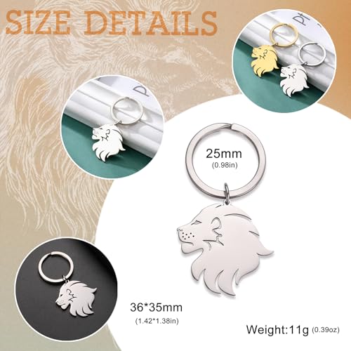 Dreamtimes Lion With King Crown Keychain for Men Stainless Steel Lion Punk Rock Keychain Bag Car Key Pendant Keychain - color: Silver-2