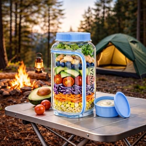 Salad jar with side opening , storage container with Dressing Cup – Leakproof Portable Salad Container with Dressing Cup & Lid, Lid-to-Bowl Design for Office, Gym, Travel, Picnic - Powder Blue - color: Powder Blue