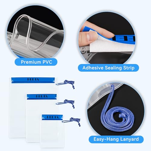 HEETA 5-Pack Clear Waterproof Dry Bag Pouch Document Holder for Phone Maps | Water Tight Case for Camera Document, Screen Touchable for Boating Kayaking Paddle Board Swimming Beach Waterpark Fishing - color: Blue
