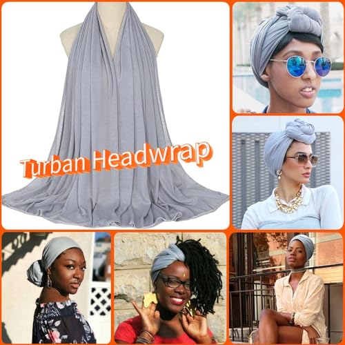 Nonbongoy Head Wraps for Black Women 71"x32" Long Soft Jersey Hijab Turban - color: 1- Light Grey Headwrap