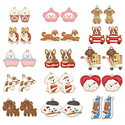 LiQunSweet 30 Pcs 15 Styles Enamel Cute Animal Pet Charm Lovely Dog Charms for Jewelry Making - color: Dog Enamel Charms_15 Styles