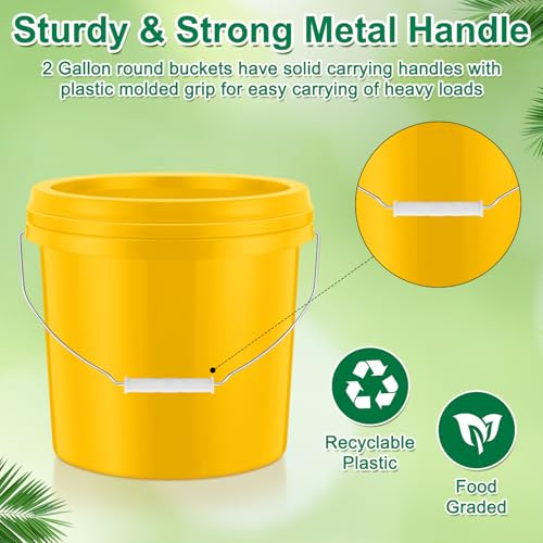 Tioncy 10 Pcs 2 Gallon Plastic Buckets with Lids and Handles,Yellow | Storage Pails for Paint, Cleaning, Organizing, Durable Containers, Metal Handles, Plastic Material - color: Yellow