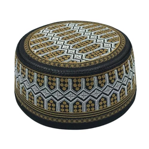 RUIXIA Men Boys Muslim Prayer Kufi Hat Skull Cap Embroidery Islam Kufi Headware takke Praying Beanie Hat Kofia Topi Hat - color: Grey/Orange/White-adults