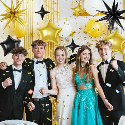 Black Gold Star Balloons,16Pcs 22/18/10 Inch Birthday New Year Decorations - color: Black Gold