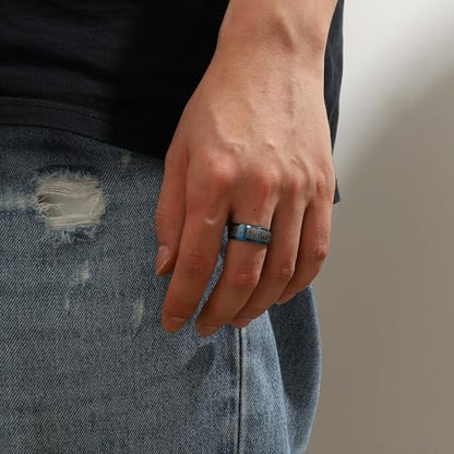 Hipunk Stainless Steel Islamic Muslim Shahada Ring - Mohammad Arabic Letter Rings Band Prayer Religious Calligraphy Ayatul Kursi Allah Rings Eid Ramadan for Men Women Size 9-12 - color: blue