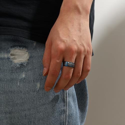 Hipunk Stainless Steel Islamic Muslim Shahada Ring - Mohammad Arabic Letter Rings Band Prayer Religious Calligraphy Ayatul Kursi Allah Rings Eid Ramadan for Men Women Size 9-12 - color: blue