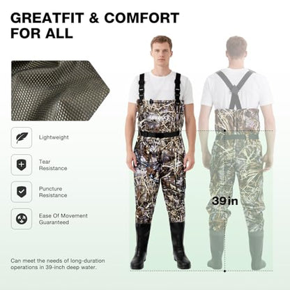 Lekesky Fly Fishing Chest Waders with Boots for Men Women, US Sizes 5–14,2-Ply Nylon/Pvc Waterproof Waders - color: Camo, size: M8/W10
