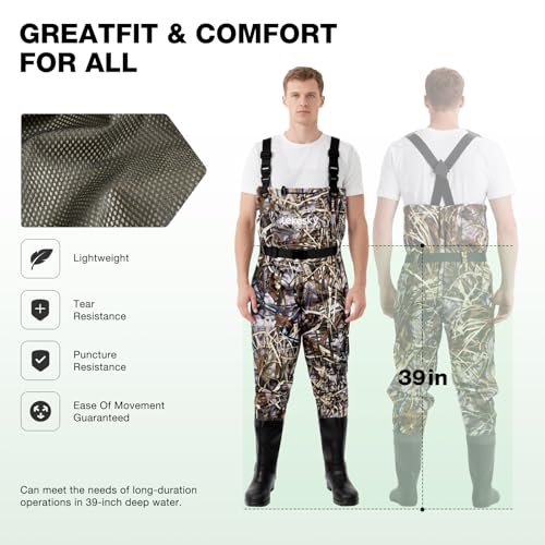 Lekesky Fly Fishing Chest Waders with Boots for Men Women, US Sizes 5–14,2-Ply Nylon/Pvc Waterproof Waders - color: Camo, size: M9/W11